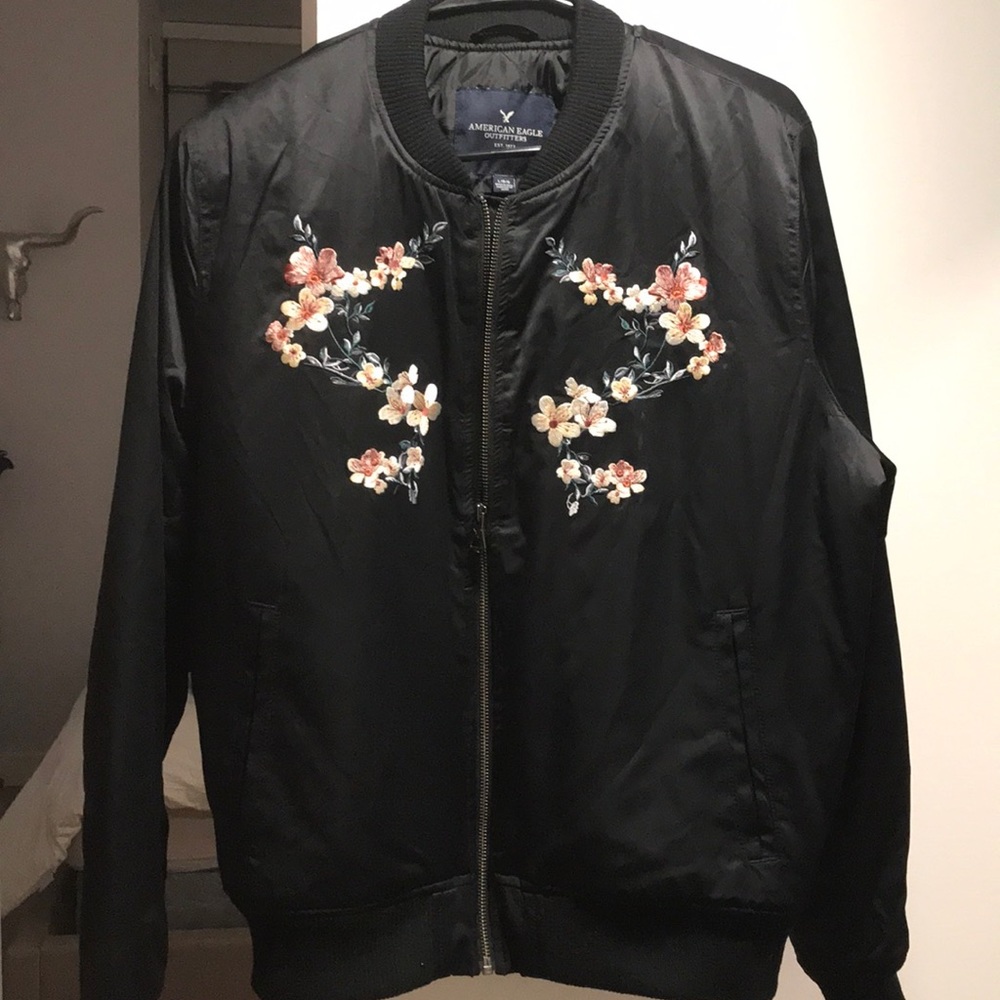 Black floral bomber jacket